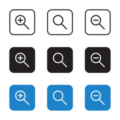 vector zoom in, search and zoom out icons