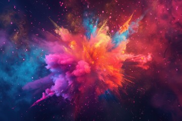 Colorful Abstract Magic Explosion with Generative AI on Dark Background. Rainbow Dust and Burst Texture