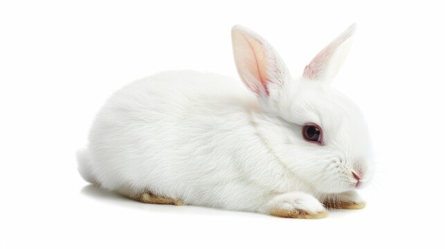 Adorable Isolated White Rabbit on White Background. Closeup of a Clean and Cuddly Creature with Cute Claws