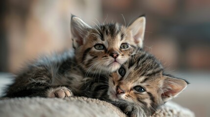 Cute Indoor Kittens Playing Together. Adorable American Cat Partners Resting and Having Fun, Lovely Mammals in a Family Pet-friendly Environment