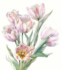 Obraz premium Watercolor bouquet of tulips on white