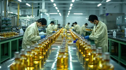 Men Working in Bottle-Filled Factory