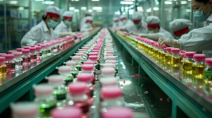 Obraz premium Workers Operating Machinery in Factory