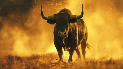 Zelfklevend Fotobehang Photo of a wild standing bull. AI generated. © Viktor