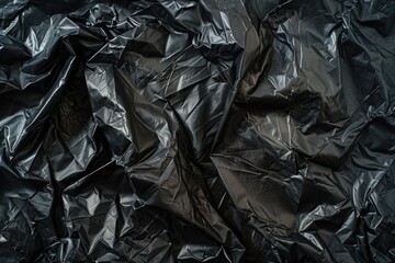 Black Trash Bag Texture: Detailed Fragment of a Plastic Bag for Waste Disposal and Garbage Container with Textured Finish