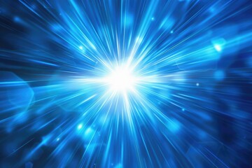 Fototapeta na wymiar Bright Blue Burst Light Background with Abstract Starburst Beam and Blast Effect