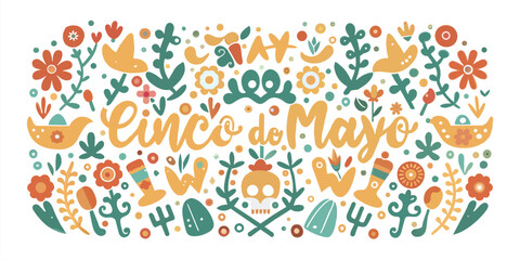 Mexican background festive backdrop for festival Cinco de mayo. Mexico poster Colorful vector illustration with traditional mexican motifs