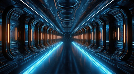 Spaceship corridor. Futuristic tunnel with light, futuristic corridor