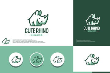 rhino logo with cartoon concept ,line art, logo design template. © dhulpikir