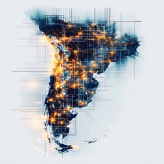 Philippine Map with Grid Lines, Blue and Orange, White Background, Bright Lights - obrazy, fototapety, plakaty