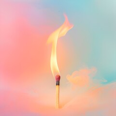 Burning Match on Pastel Background
