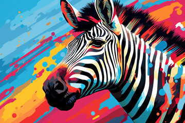 Fototapeta premium Zebra's Reflection: A Vivid Wildlife Portrait of an African Striped Mammal in Nature's Artistic Canvas