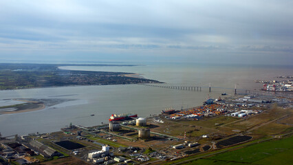 loire estuary river from aerial view in atlantic ocean between saint nazaire and la baule