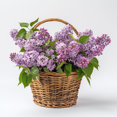 Blossoming Lilacs in Wicker Basket