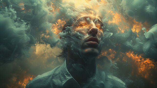 Man Emitting Intense Smoke