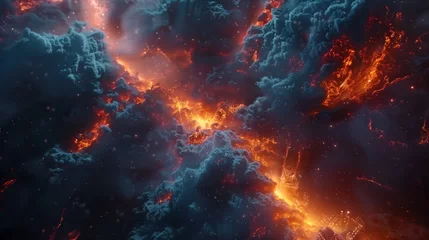 Fotobehang Cosmic Dance: A Vibrant Nebula Explosion © Sviatlana