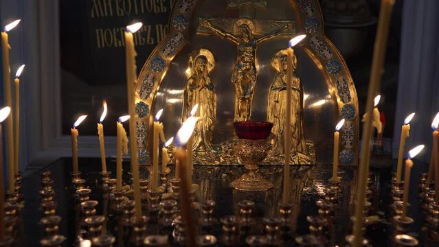 Lighted candles in an Orthodox church