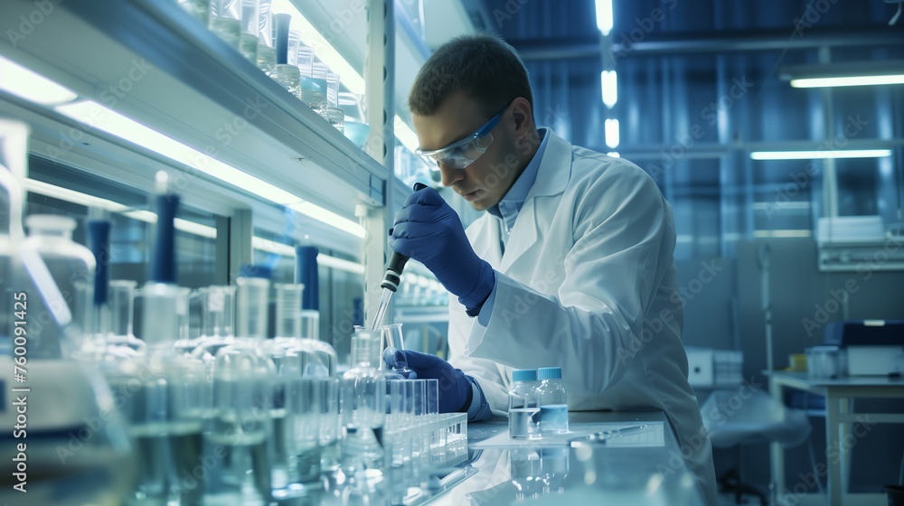 Poster scientist conducting experiment in lab