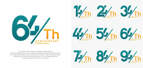 anniversary logo style vector set with slash blue and orange color can be use for celebration