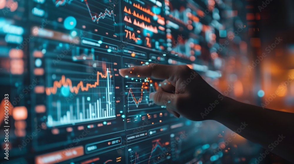 Poster person pointing at data display