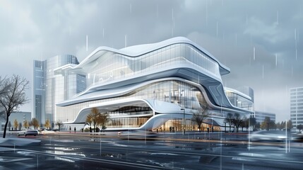 Futuristic Building With Many Windows - obrazy, fototapety, plakaty