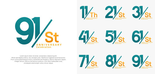 anniversary logo style vector set with slash blue and orange color can be use for celebration