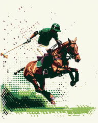 Dynamic polo action captured in a vibrant digital illustration
