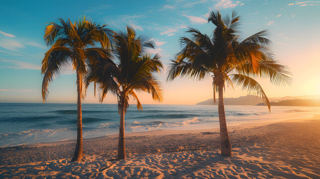 Paradis d'été : une belle plage au Mexique avec des palmiers et un ciel ensoleillé