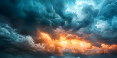 Fotobehang Dark and foreboding storm clouds gather, obscuring the sun in a gloomy scene. Concept Storm Clouds, Dramatic Sky, Weather Photography © Ян Заболотний