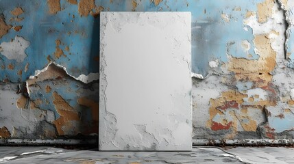 Blank white poster in concrete room.