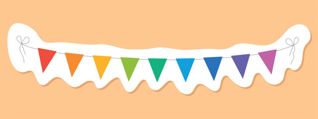 birthday decorative sticker, birthday party colorful pennants, vector illustration