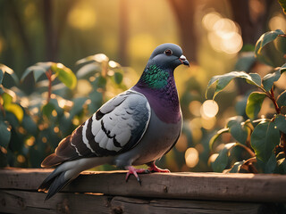 Pigeon or dove sitting on the wooden fence. Bird concept. AI Generated