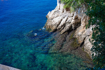 Fototapeta na wymiar View of the beautiful Adriatic Sea, staircase to the sea.