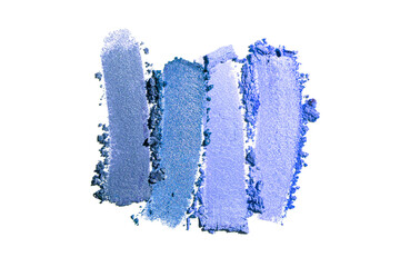 Cosmetic shimmering blue purple matte texture assortment palette set isolated on white