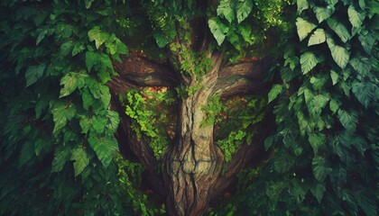 Nature's Portrait: Face Sculpted from Vibrant Tree Foliage Extrusion