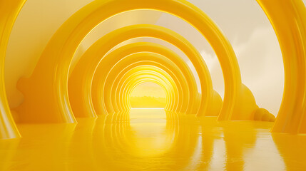 Minimalisme abstrait : un superbe rendu 3D d'un fond jaune avec des nuages blancs s'échappant...