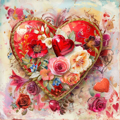 Vibrant heart and floral design embodying love and beauty