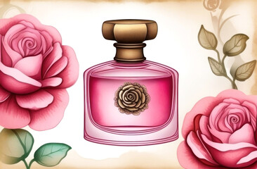 Unveil elegance with this exquisite illustration of a classic pink perfume bottle