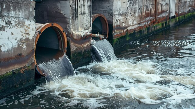 Industrial Wastewater Discharge Pipes in Water