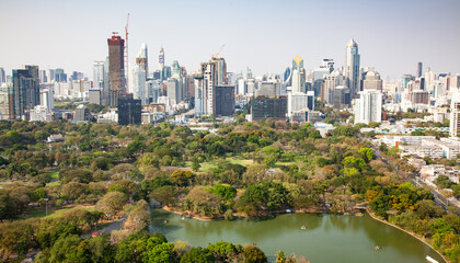 Fototapeta premium high buildings panorama downtown of Bangkok City and Lumpini park Thailand