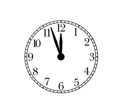 Clock face with hands about to strike midnight transparent overlay