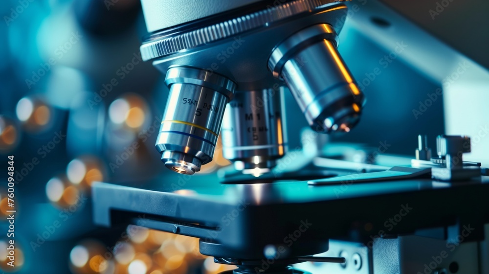 Poster close-up of microscope with background lights