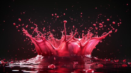 Intense red paint splashing, creating a lively and energetic scene on a dark, contrasting background