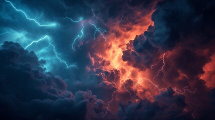 Striking image portrays multiple lightning strikes illuminating vivid clouds in a display of nature's intense energy and electrical power in the atmosphere