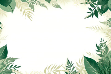 Frame of green leaves around white background, copy space