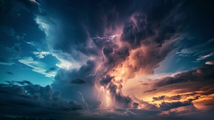 An intense and awe-inspiring storm cloud with a powerful bolt of lightning accentuating its dramatic presence - obrazy, fototapety, plakaty