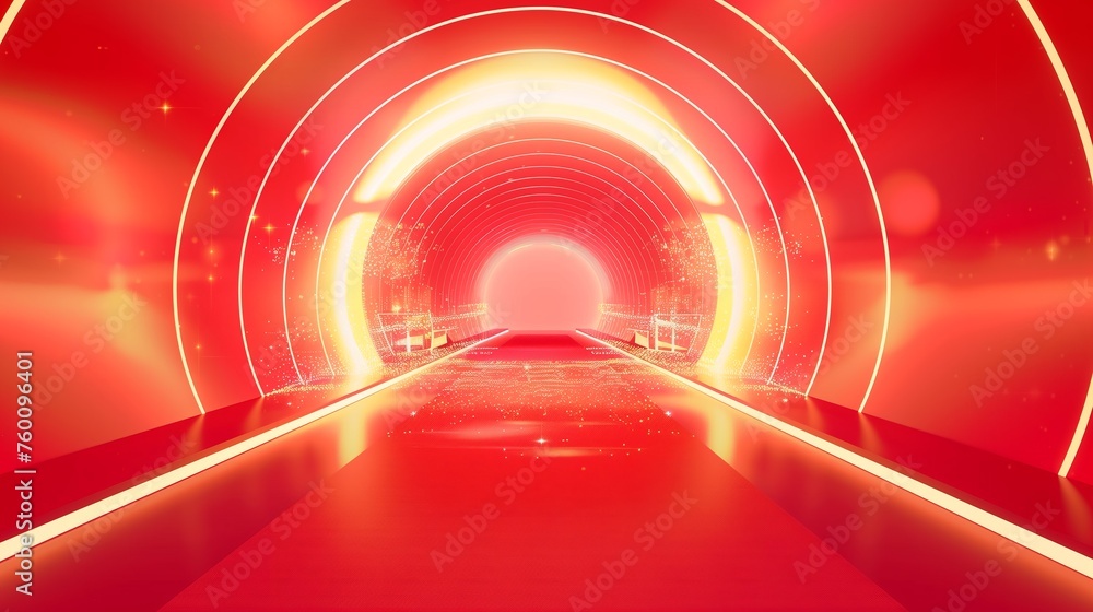 Poster red circular tunnel with glowing light
