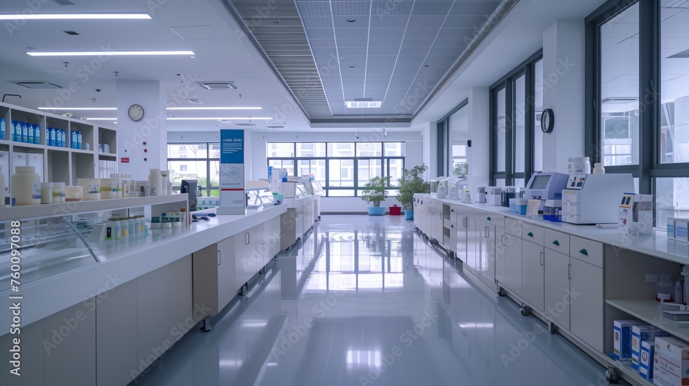 Poster spacious laboratory with abundant counter space