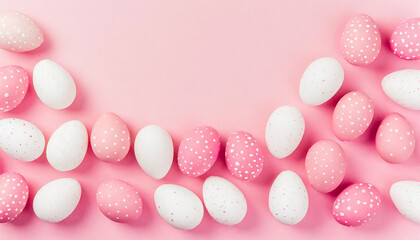 Easter Egg Symphony: Pastel Pinks and Whites on a Soft Pink Background, Seamless Easter Pattern: Pink and White Eggs on Pink Background