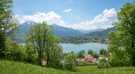 view from Leeberg hill to tourist resort Rottach-Egern, lake Tegernsee. bavaria